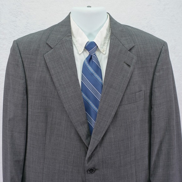 Hart Schaffner Marx Wool Blazer / Sport Coat Gray Plaid W/ Brown Windowpane 40R